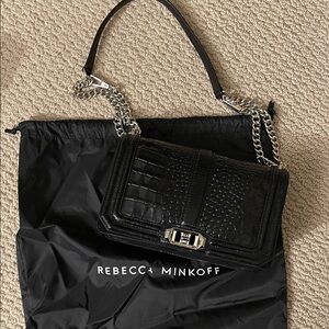 Rebecca Minkoff Love Black Croc-Embossed Crossbody Bag